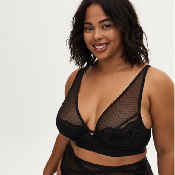 NWT Torrid Black Swiss Dot Mesh & Lace Unlined Bralette - Picture 1 of 11